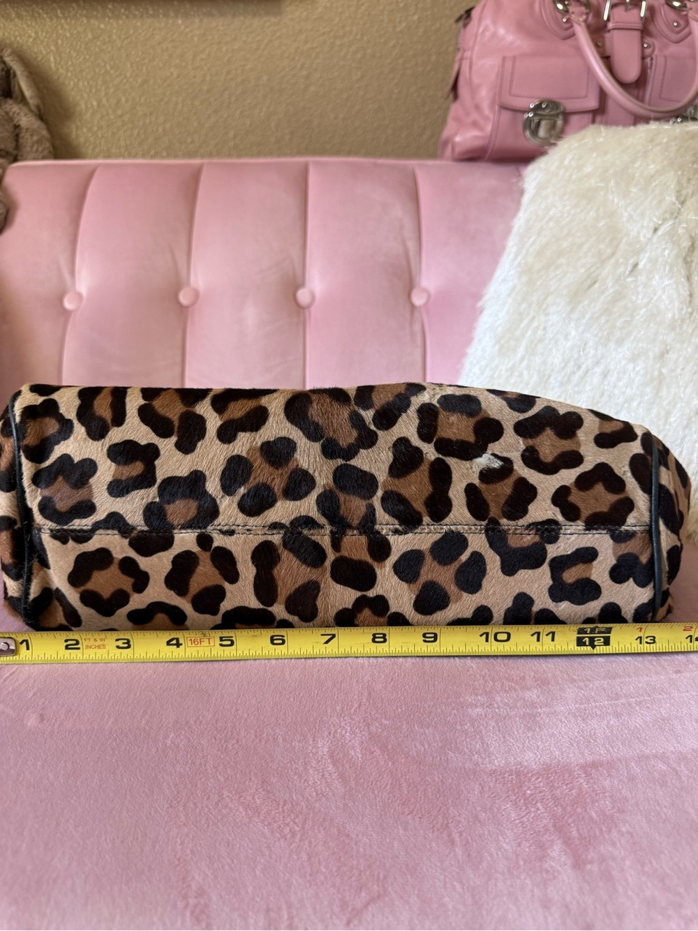 💯Auth! Henri Bendel Calf Hair Leopard Chain Handle Shoulder Bag Blk Leather Trim - Picture 10 of 16